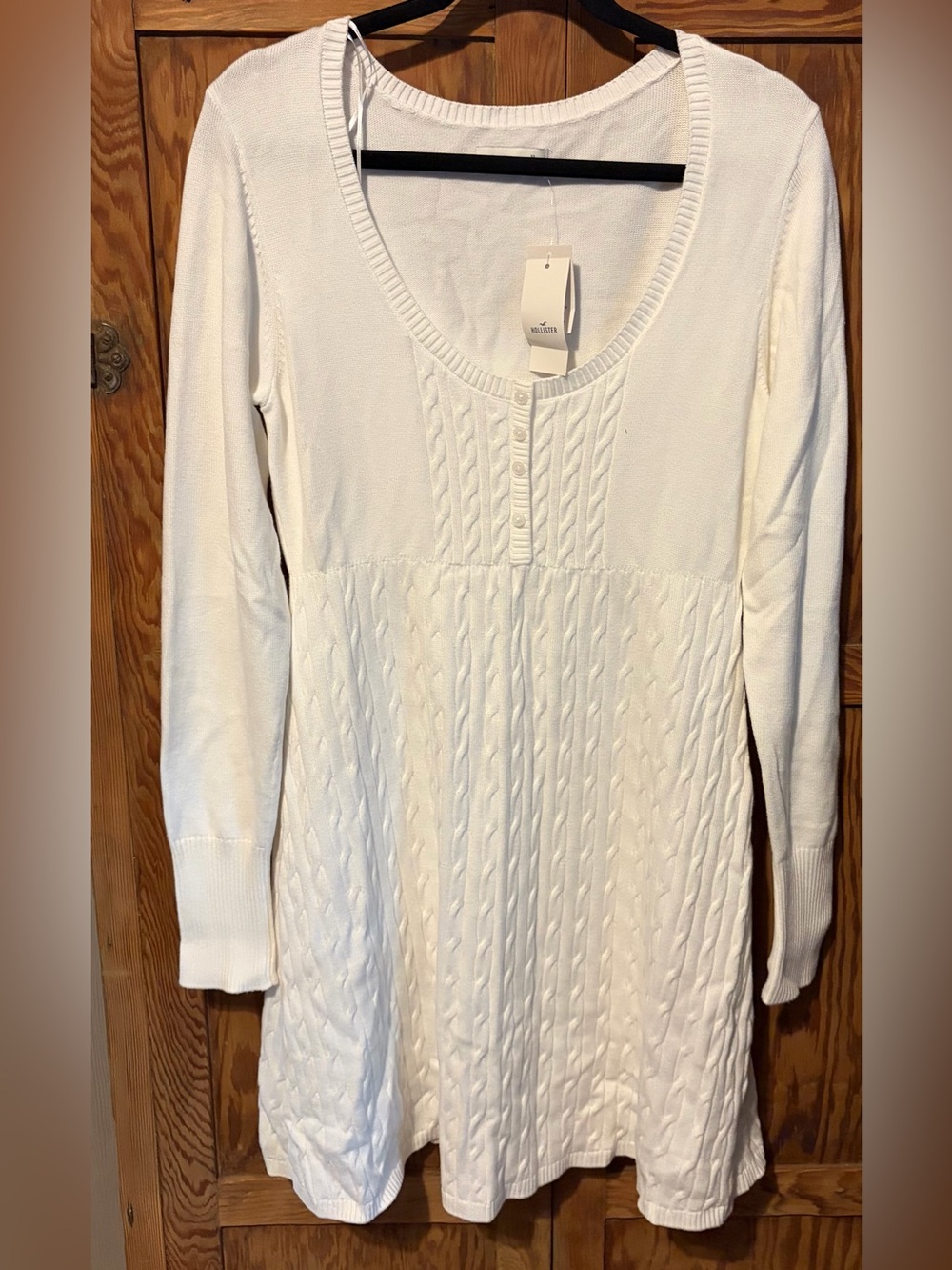 Hollister White Cable-Knit Long Sleeve Scoop Neck Tunic Size XL. NEW w/tags.